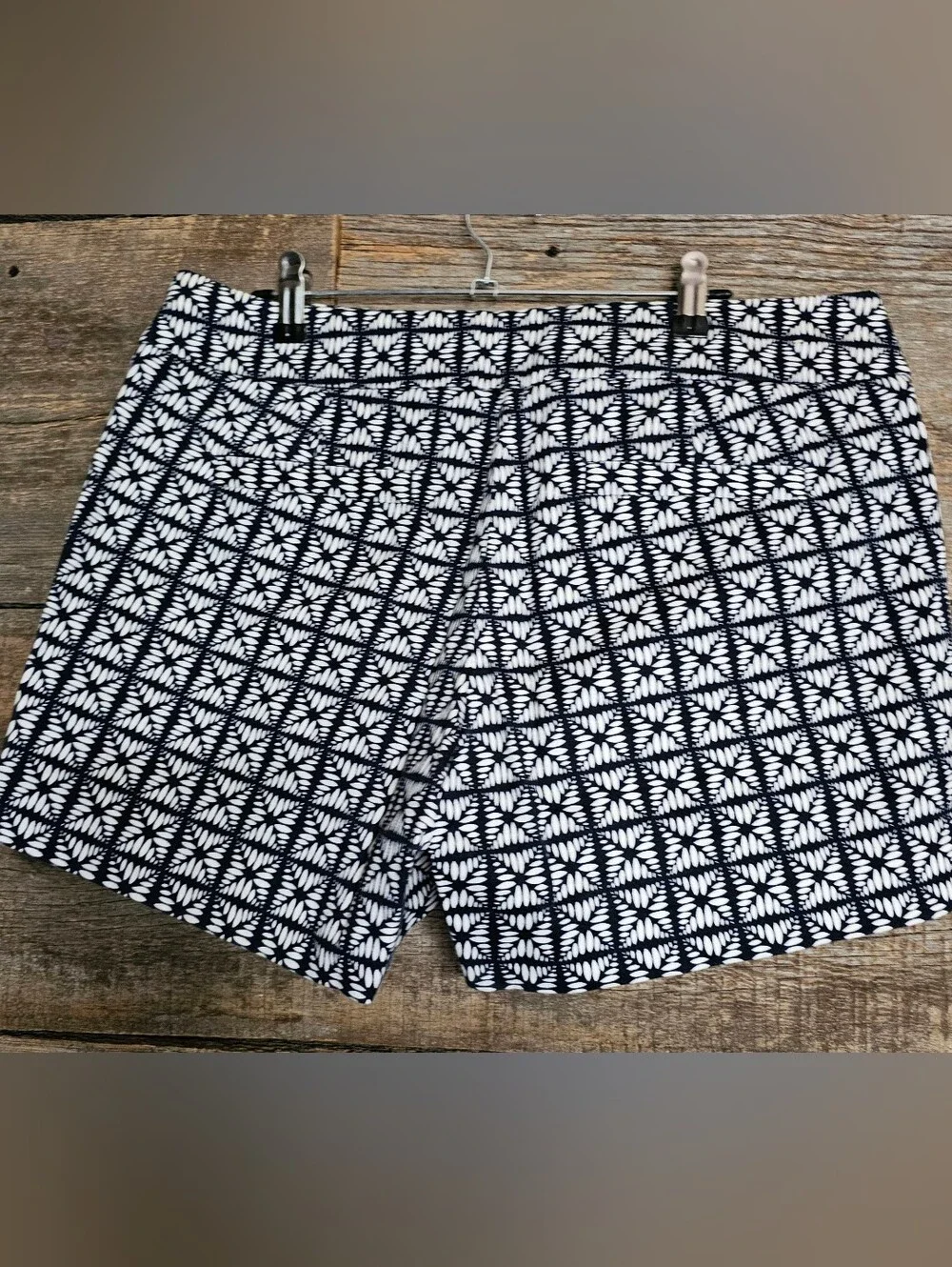 J. Crew Navy and White Geometric Print Women's Flat-Front Shorts